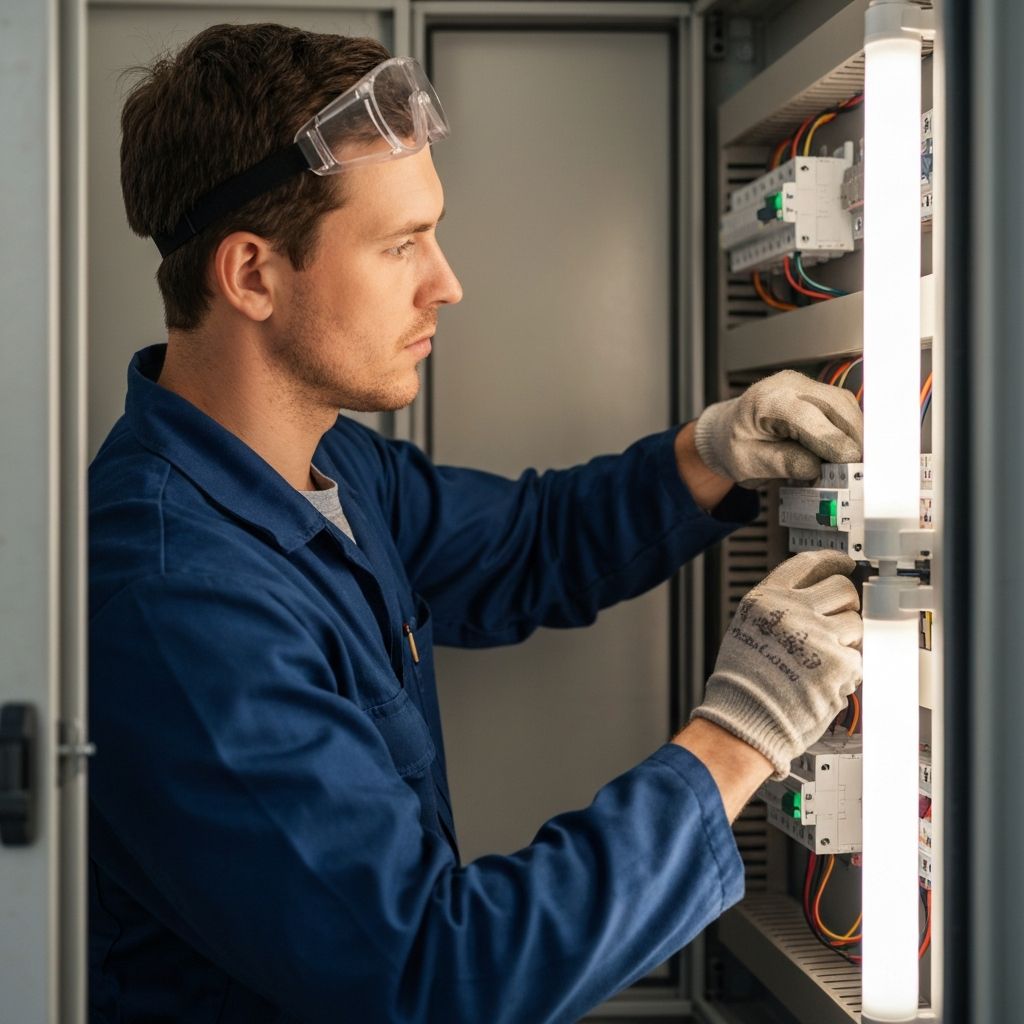 Electrician working on a circuit breaker panel